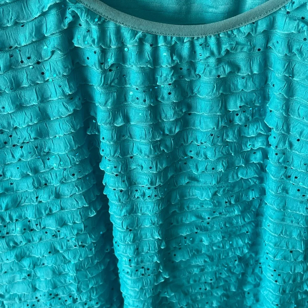 Notations Turquoise Textured Short Sleeve Top - Picture 3 of 5